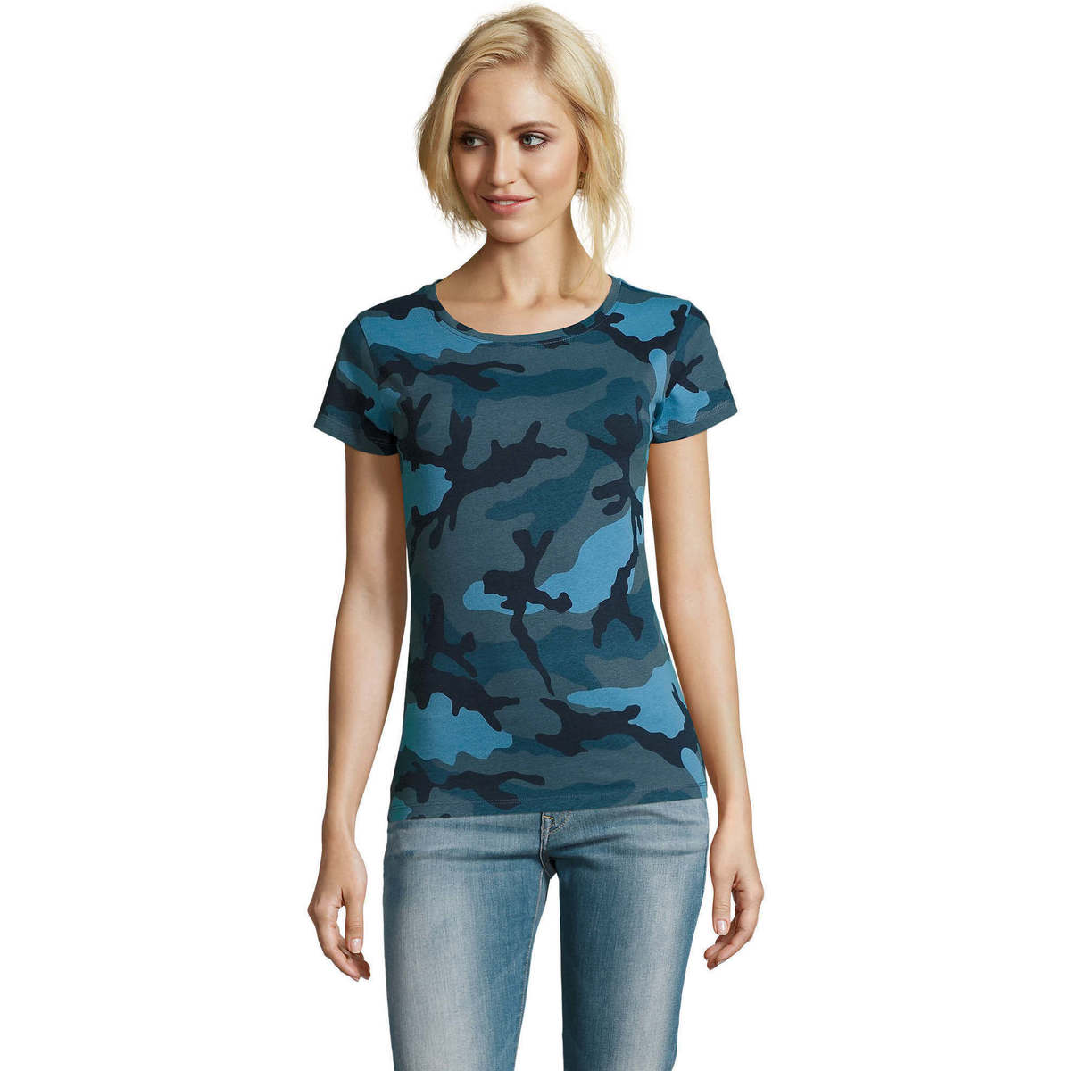 Υφασμάτινα Γυναίκα T-shirt με κοντά μανίκια Sols CAMOUFLAGE DESIGN WOMEN Μπλέ