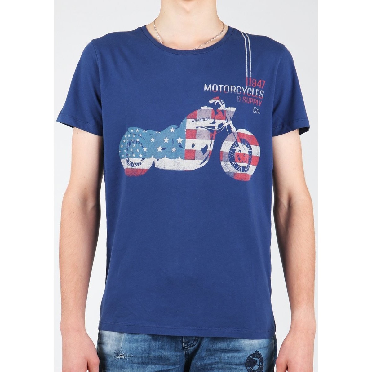 Υφασμάτινα Άνδρας T-shirts & Μπλούζες Wrangler S/S Biker Flag Tee W7A53FK 1F Μπλέ