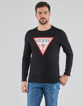 Υφασμάτινα Άνδρας Μπλουζάκια με μακριά μανίκια Guess CN LS ORIGINAL LOGO TEE Black