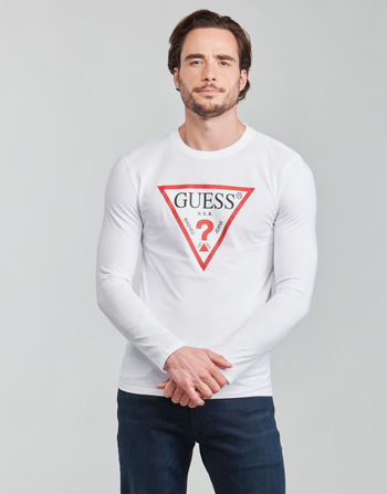 Υφασμάτινα Άνδρας Μπλουζάκια με μακριά μανίκια Guess CN LS ORIGINAL LOGO TEE Άσπρο