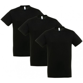 Υφασμάτινα T-shirt με κοντά μανίκια Sols PACK 3 CAMISETAS NEGRAS COTTON Black