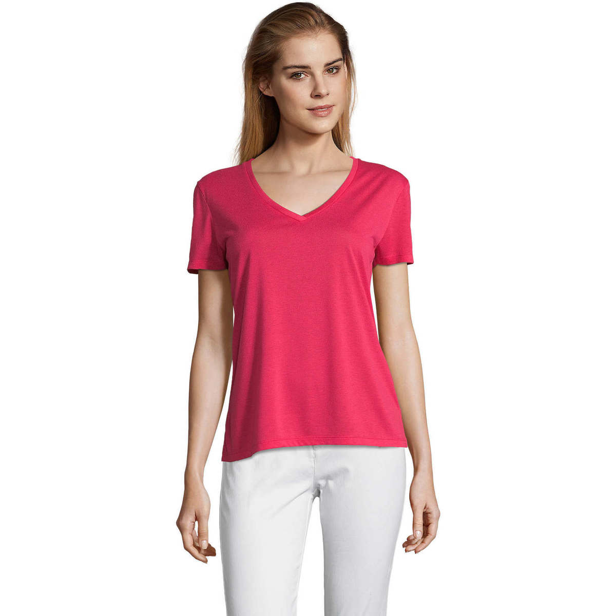 Υφασμάτινα Γυναίκα T-shirt με κοντά μανίκια Sols MOTION camiseta de pico mujer Ροζ