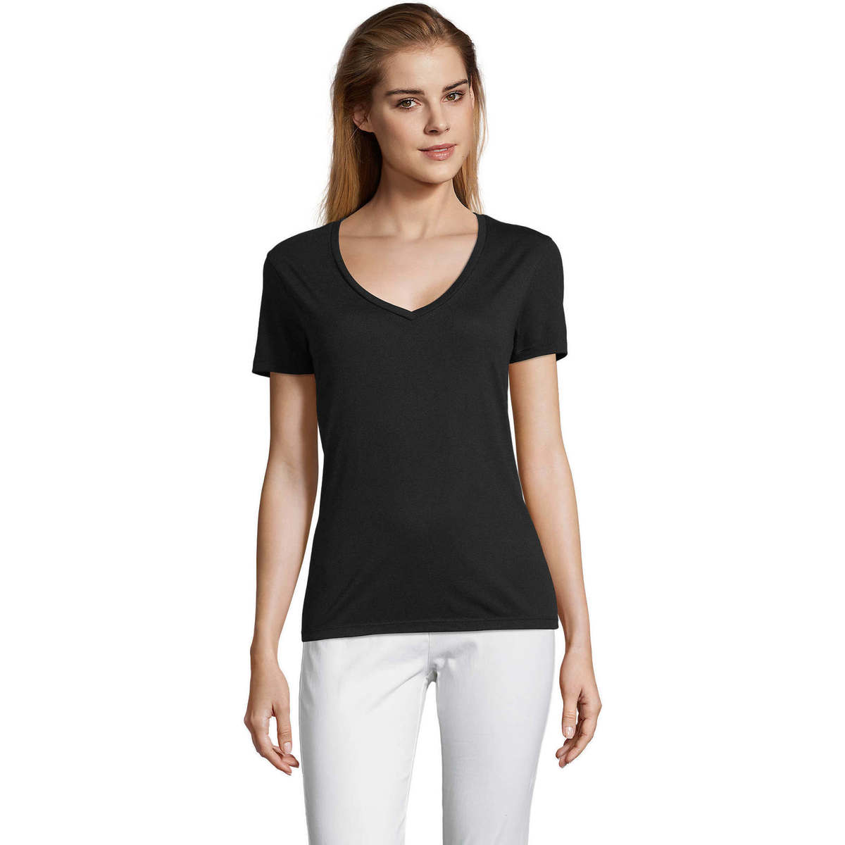 Υφασμάτινα Γυναίκα T-shirt με κοντά μανίκια Sols MOTION camiseta de pico mujer Black
