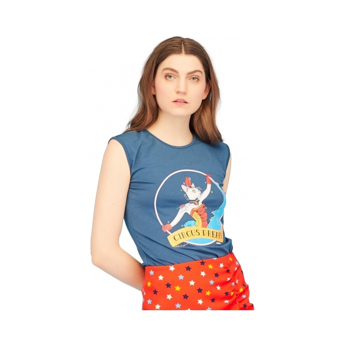 Υφασμάτινα Γυναίκα Φούτερ Minueto MINUETOC Cat Circus T-Shirt - Blue Μπλέ