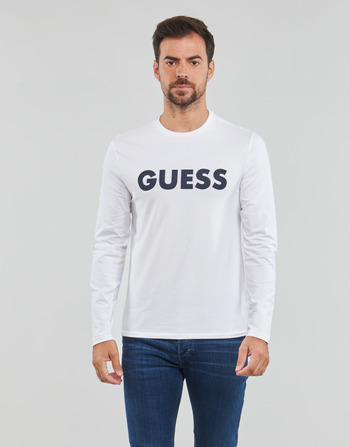 Υφασμάτινα Άνδρας Μπλουζάκια με μακριά μανίκια Guess LABYRINTH CN LS Άσπρο