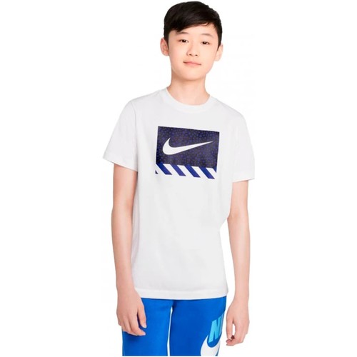Υφασμάτινα Αγόρι T-shirt με κοντά μανίκια Nike CAMISETA BLANCA NIO  DO1823 Άσπρο