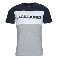 Υφασμάτινα Άνδρας T-shirt με κοντά μανίκια Jack & Jones JJELOGO BLOCKING TEE Marine / Grey / Άσπρο