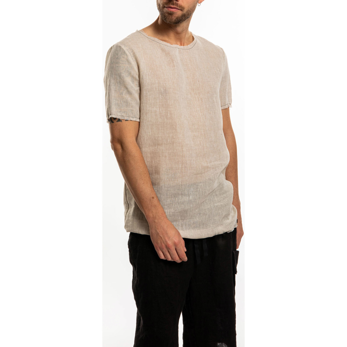 Υφασμάτινα Άνδρας T-shirt με κοντά μανίκια Takeshy Kurosawa 83333 | Lino Beige