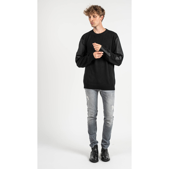 Les Hommes LKK112 603A | Classic Fit Jumper with Nylon Detail on Sleeves Black