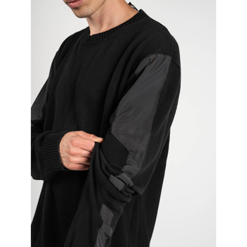 Les Hommes LKK112 603A | Classic Fit Jumper with Nylon Detail on Sleeves Black