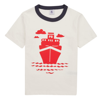 Υφασμάτινα Αγόρι T-shirt με κοντά μανίκια Petit Bateau FOXY Άσπρο / Marine / Red