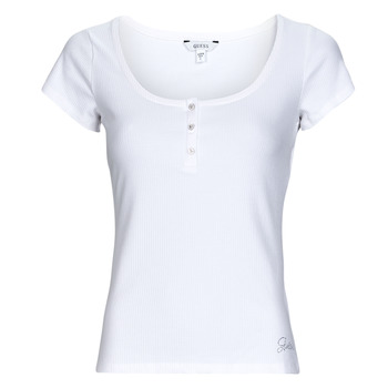 Υφασμάτινα Γυναίκα T-shirt με κοντά μανίκια Guess ES SS KARLEE JEWEL BTN HENLEY Άσπρο