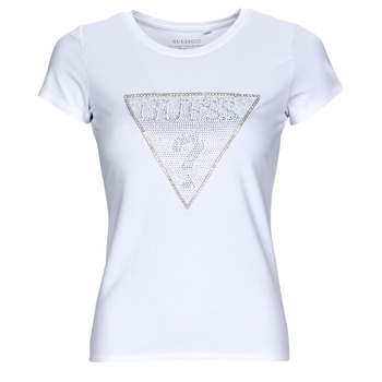 Υφασμάτινα Γυναίκα T-shirt με κοντά μανίκια Guess SS TRIANGLE CRYSTAL LOGO R4 Άσπρο