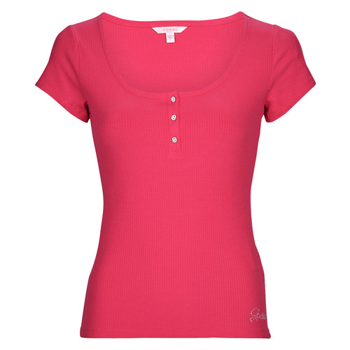 Υφασμάτινα Γυναίκα T-shirt με κοντά μανίκια Guess SS KARLEE JEWEL BTN HENLEY Fuchsia