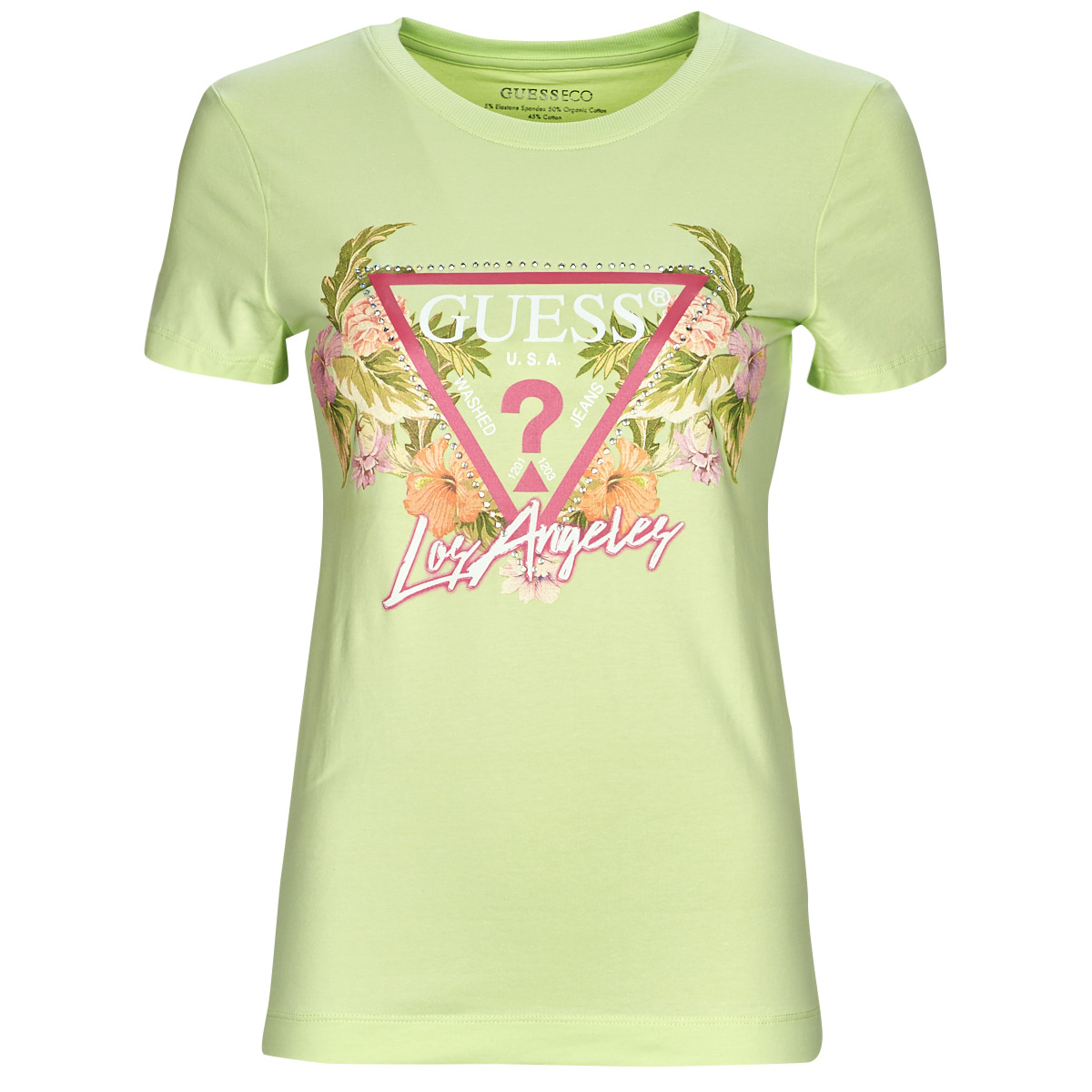 T-shirt με κοντά μανίκια Guess SS CN TRIANGLE FLOWERS TEE
