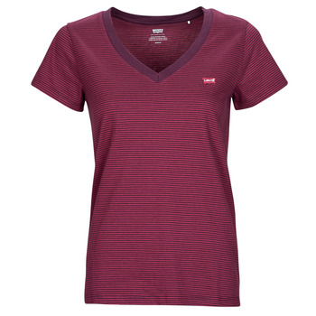 Υφασμάτινα Γυναίκα T-shirt με κοντά μανίκια Levi's PERFECT VNECK Allstar / Stripe / Beet / Κοκκινο