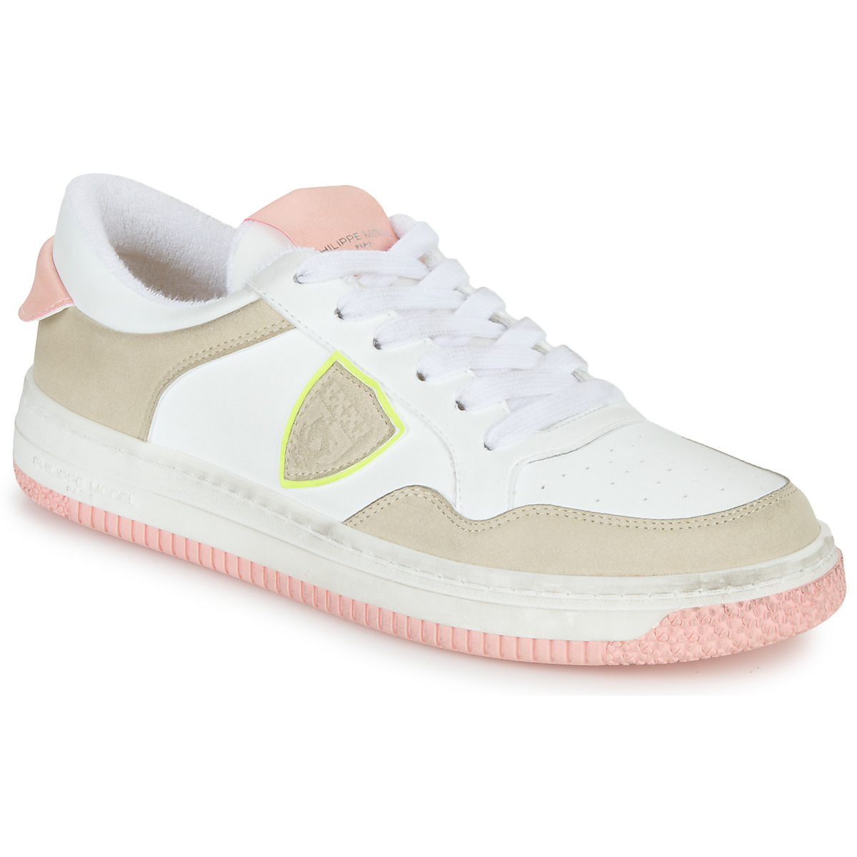 Παπούτσια Γυναίκα Χαμηλά Sneakers Philippe Model LYON LOW WOMAN Άσπρο / Ροζ / Yellow / Fluo