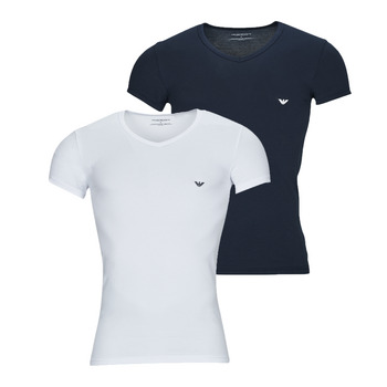 Υφασμάτινα Άνδρας T-shirt με κοντά μανίκια Emporio Armani V NECK T-SHIRT SLIM FIT PACK X2 Άσπρο / Marine