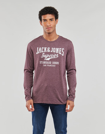 Υφασμάτινα Άνδρας Μπλουζάκια με μακριά μανίκια Jack & Jones JJLOGO TEE LS O-NECK 1 COL MEL Bordeaux