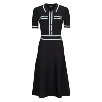 Υφασμάτινα Γυναίκα Μακριά Φορέματα Karl Lagerfeld S SLV KNIT DRESS Black / Άσπρο