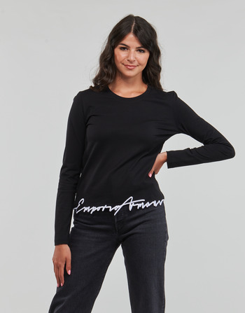 Υφασμάτινα Γυναίκα Μπλουζάκια με μακριά μανίκια Emporio Armani 6R2T8H Black / Άσπρο