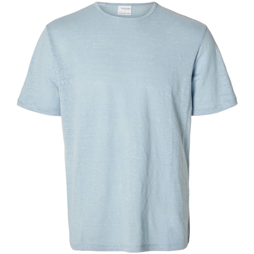 Υφασμάτινα Άνδρας T-shirts & Μπλούζες Selected T-Shirt Bet Linen - Cashmere Blue Μπλέ