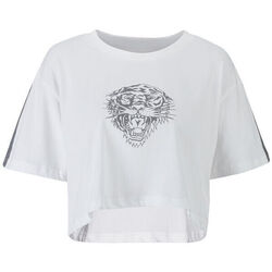 Υφασμάτινα Γυναίκα T-shirts & Μπλούζες Ed Hardy Tiger glow crop top white Άσπρο