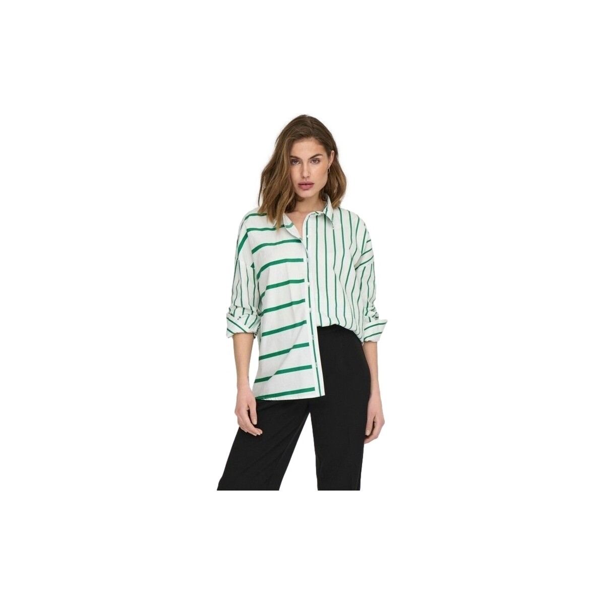Υφασμάτινα Γυναίκα Μπλούζες Only Shirt Nina Lora L/S - Creme/Amazon Green