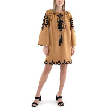 Υφασμάτινα Γυναίκα Φορέματα Lace LONG SLEEVE MINI DRESS WOMEN CAMEL- ΜΑΥΡΟ