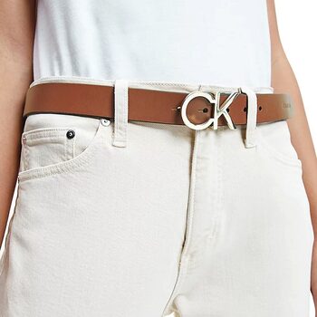 Calvin Klein Jeans RE-LOCK CK LOGO BELT WOMEN ΚΑΦΕ