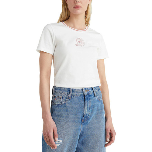 Υφασμάτινα Γυναίκα T-shirt με κοντά μανίκια Tommy Hilfiger ICON C-NK SLIM FIT TOP WOMEN ΕΚΡΟΥ