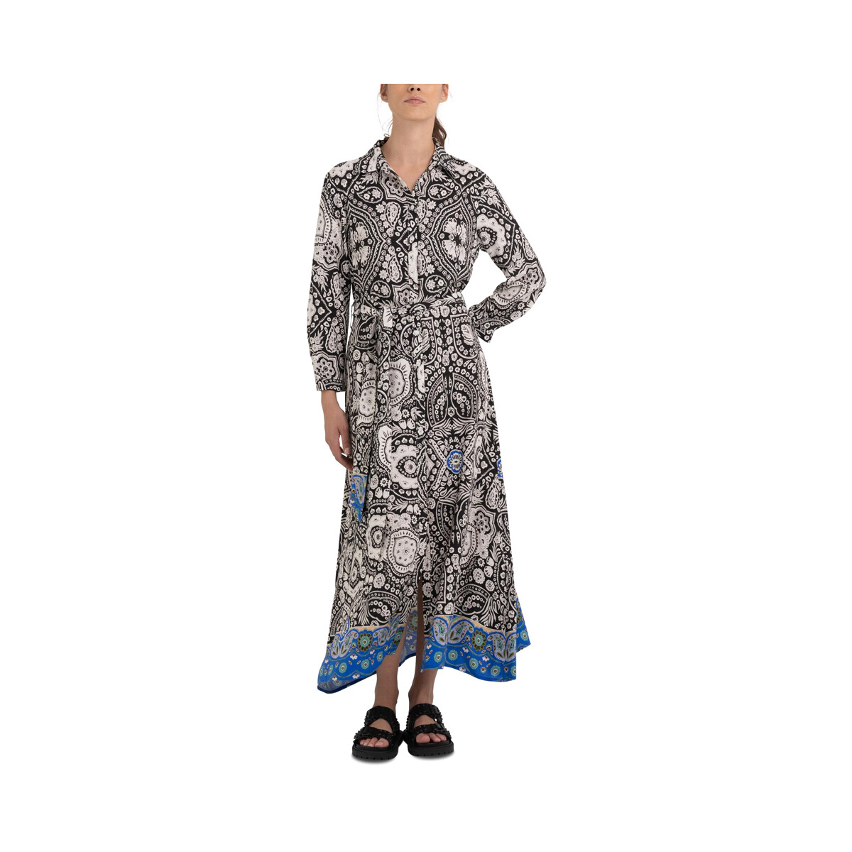 Υφασμάτινα Γυναίκα Φορέματα Replay MIDI DRESS WOMEN ΛΕΥΚΟ- ΜΑΥΡΟ- ΜΠΛΕ