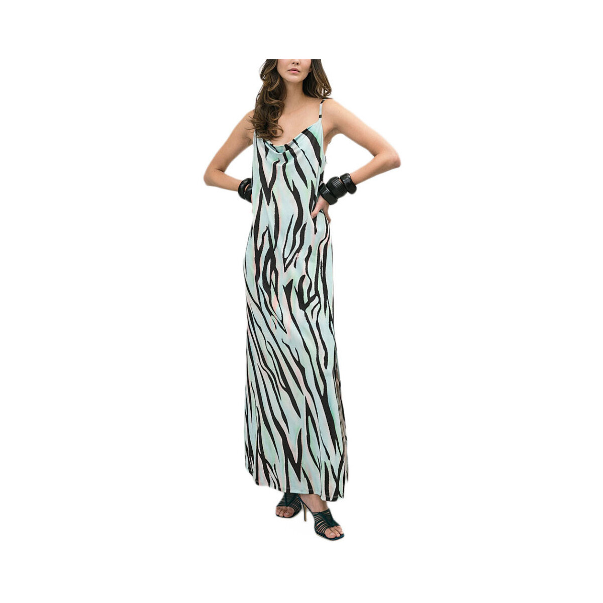Υφασμάτινα Γυναίκα Φορέματα Access MAXI DRESS WOMEN ΜΑΥΡΟ- ΡΟΖ- ΣΙΕΛ