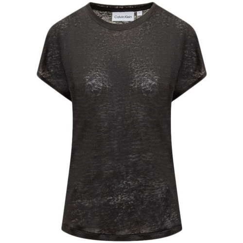 Υφασμάτινα Γυναίκα T-shirt με κοντά μανίκια Calvin Klein Jeans LINEN JERSEY C-NECK TOP WOMEN ΜΑΥΡΟ