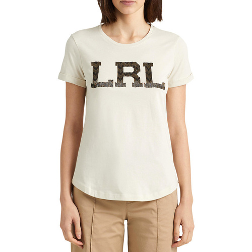 Υφασμάτινα Γυναίκα T-shirt με κοντά μανίκια Ralph Lauren HAILLY T-SHIRT WOMEN LAUREN ΕΚΡΟΥ- ΧΡΥΣΟ