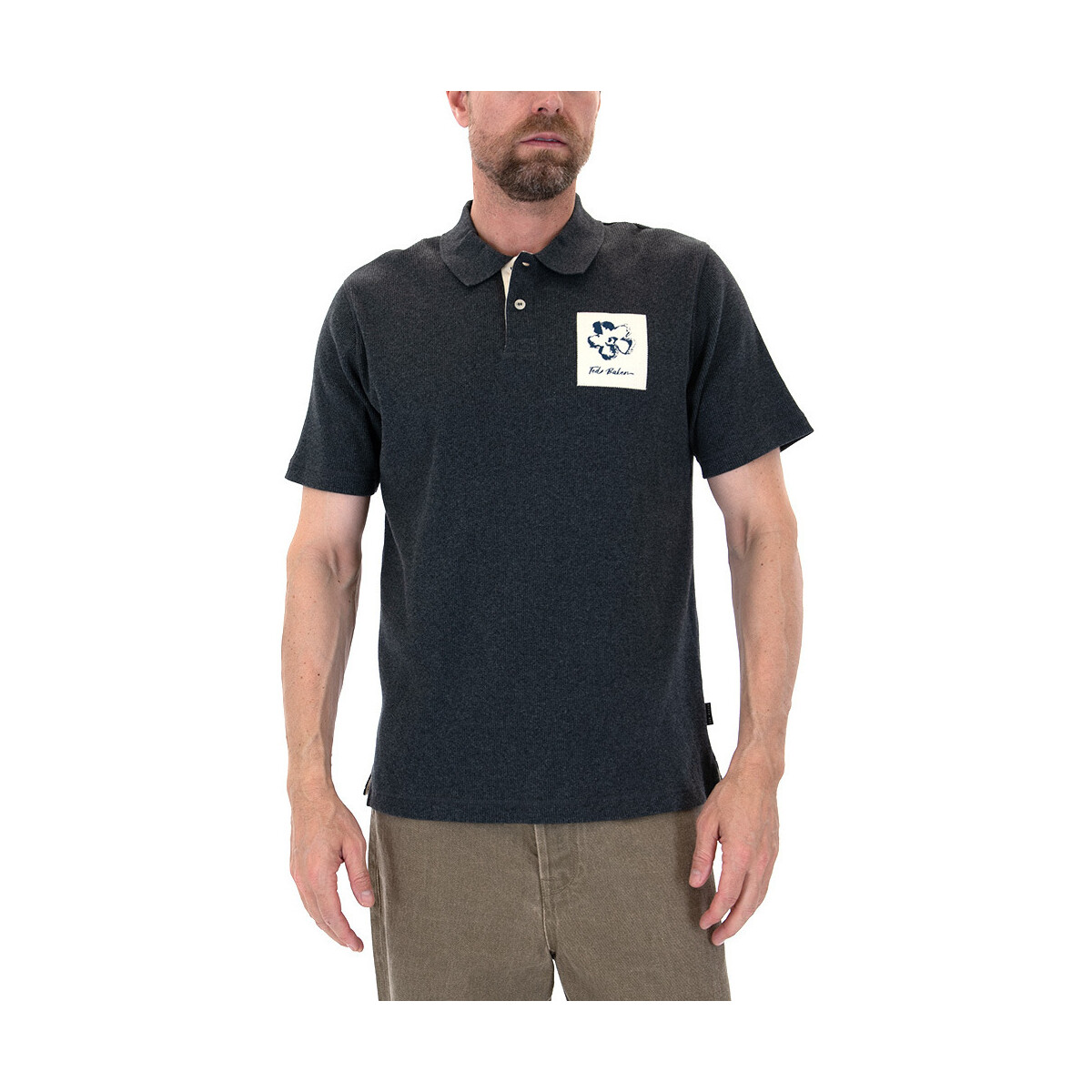 Υφασμάτινα Άνδρας T-shirt με κοντά μανίκια Ted Baker MARDEN RIB POLO T-SHIRT MEN ΓΚΡΙ- ΕΚΡΟΥ