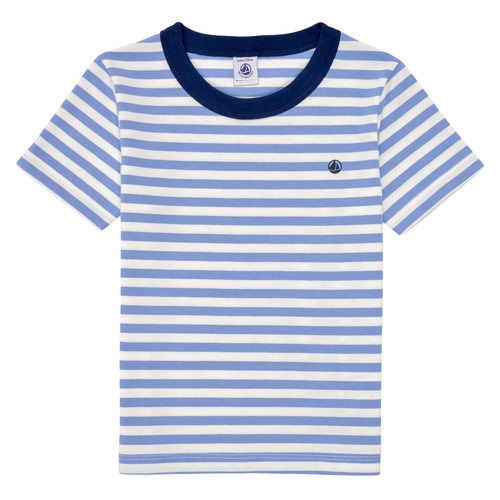 Υφασμάτινα Αγόρι T-shirt με κοντά μανίκια Petit Bateau MATIKO Μπλέ / Beige