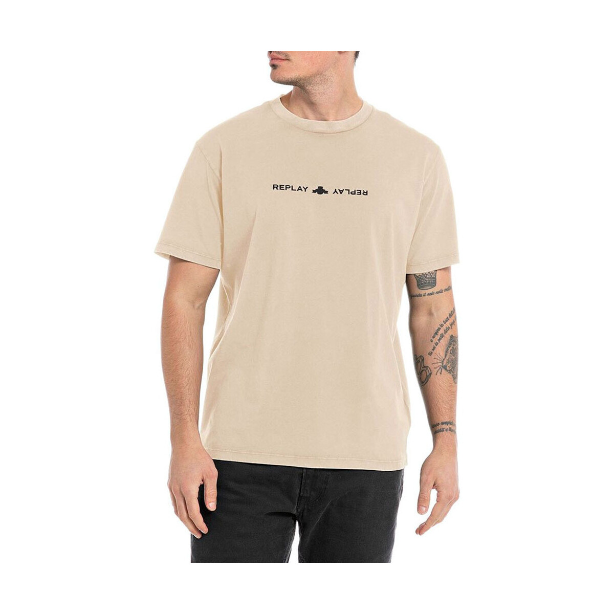 Υφασμάτινα Άνδρας T-shirt με κοντά μανίκια Replay DYED ORGANIC COTTON T-SHIRT MEN ΜΑΥΡΟ- ΜΠΕΖ