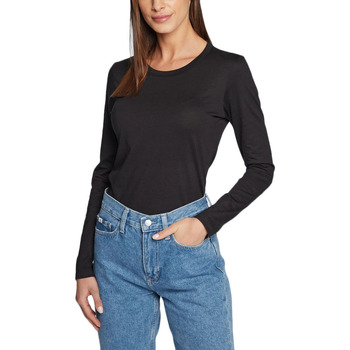 Υφασμάτινα Γυναίκα Μπλουζάκια με μακριά μανίκια Calvin Klein Jeans SMOOTH COTTON CREW NECK LONGSLEEVE T-SHIRT WOMEN ΜΑΥΡΟ