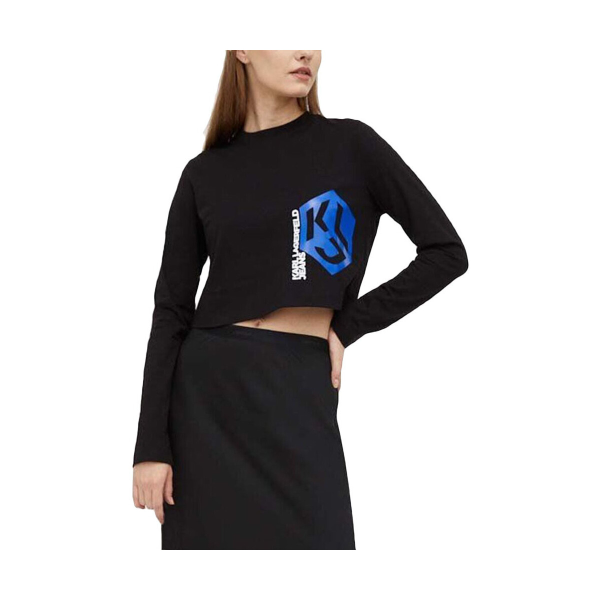 Υφασμάτινα Γυναίκα Μπλουζάκια με μακριά μανίκια Karl Lagerfeld MONOGRAFM CROPPED LONGSLEEVE T-SHIRT WOMEN ΛΕΥΚΟ- ΜΑΥΡΟ- ΜΠΛΕ