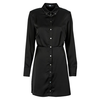 Υφασμάτινα Γυναίκα Κοντά Φορέματα Karl Lagerfeld karl charm satin shirt dress Black / Άσπρο
