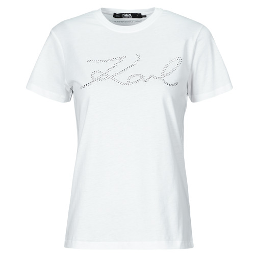 Υφασμάτινα Γυναίκα T-shirt με κοντά μανίκια Karl Lagerfeld rhinestone logo t-shirt Άσπρο
