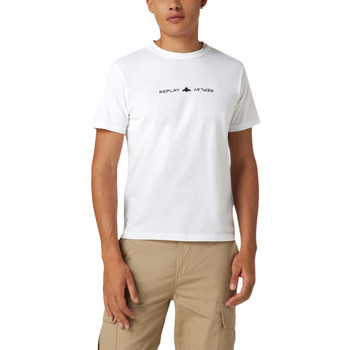 Υφασμάτινα Άνδρας T-shirt με κοντά μανίκια Replay DYED ORGANIC COTTON T-SHIRT MEN ΛΕΥΚΟ- ΜΑΥΡΟ