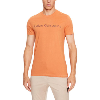 Υφασμάτινα Άνδρας T-shirt με κοντά μανίκια Calvin Klein Jeans INSTITUTIONAL LOGO SLIM T-SHIRT MEN ΠΟΡΤΟΚΑΛΙ