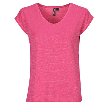 Υφασμάτινα Γυναίκα T-shirt με κοντά μανίκια Pieces PCBILLO TEE LUREX STRIPES Ροζ