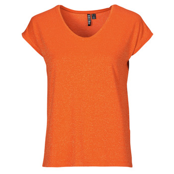 Υφασμάτινα Γυναίκα T-shirt με κοντά μανίκια Pieces PCBILLO TEE LUREX STRIPES Orange