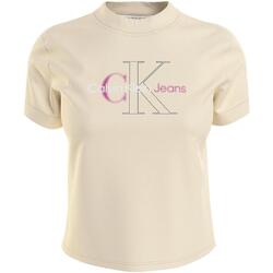 Υφασμάτινα Γυναίκα T-shirt με κοντά μανίκια Calvin Klein Jeans  Beige