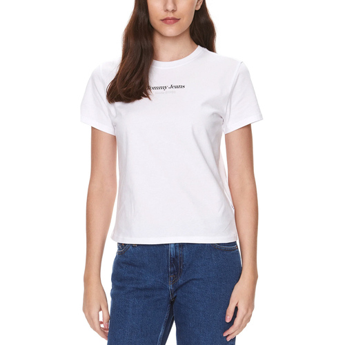Υφασμάτινα Γυναίκα T-shirt με κοντά μανίκια Tommy Hilfiger TOMMY JEANS ESSENTIAL LOGO 1 REGULAR FIT T-SHIRT WOMEN ΛΕΥΚΟ- ΜΑΥΡΟ