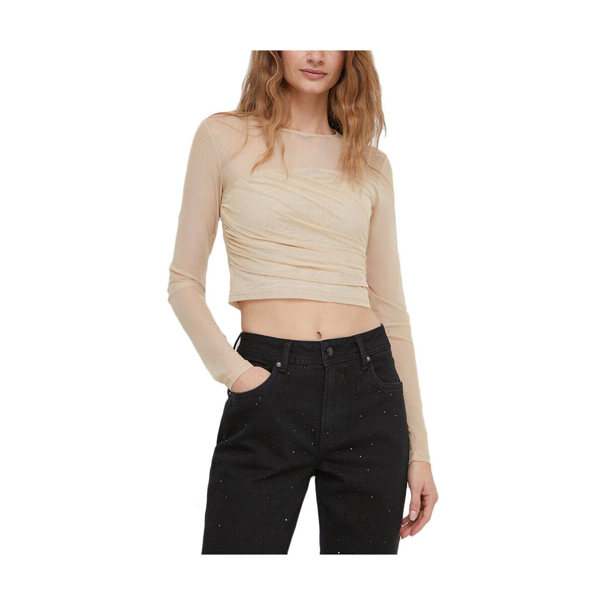Υφασμάτινα Γυναίκα Μπλουζάκια με μακριά μανίκια Calvin Klein Jeans LAYERED MESH TOP WOMEN ΜΠΕΖ
