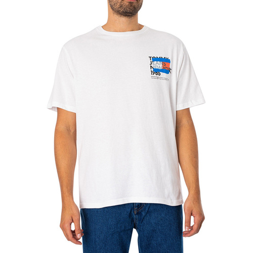 Υφασμάτινα Άνδρας T-shirt με κοντά μανίκια Tommy Hilfiger TOMMY JEANS NY GRAFFITI FLAG T-SHIRT MEN ΛΕΥΚΟ- ΜΠΛΕ- ΠΟΡΤΟΚΑΛΙ